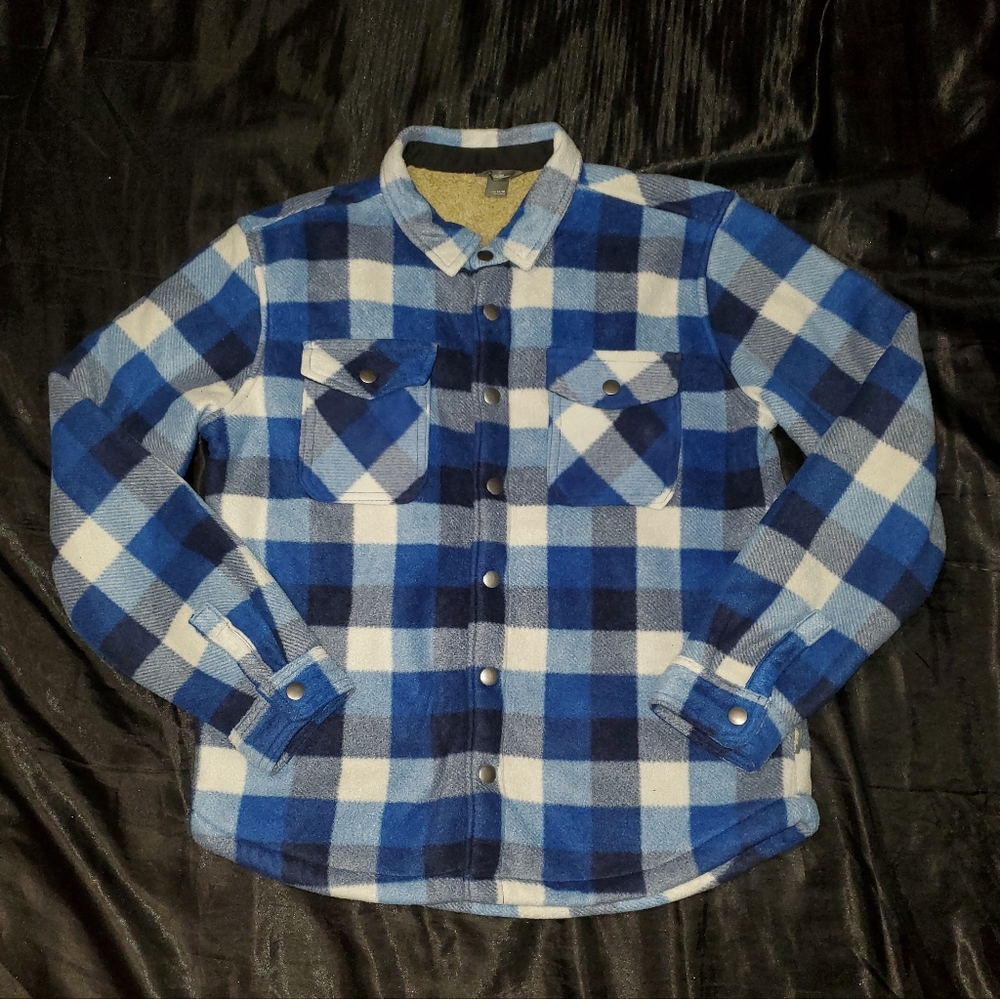 Eddie Bauer' Extra Soft Sherpa Lined Snap Plaid Shirt Jacket, Boys Large (14/16)